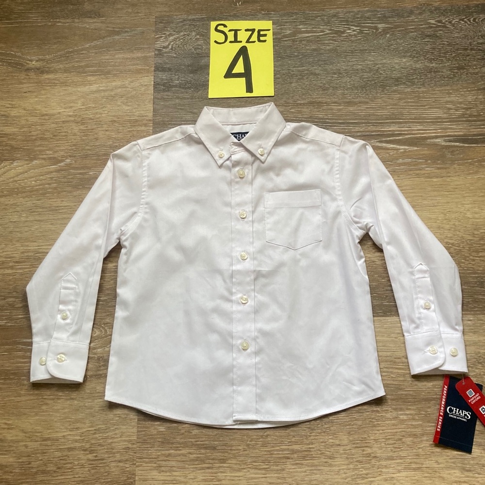 NWT Chaps Boys Size 4 White Button Down Shirt